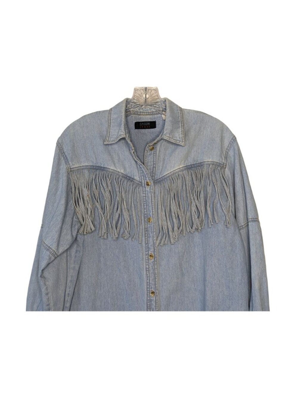 CASSINI Jeans long sleeve light blue fringe Cowgirl Western Vintage Shirt M - Picture 4 of 12